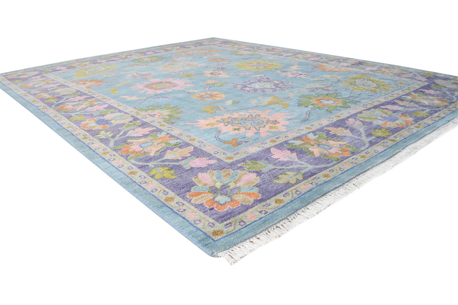 Wool Blue Rug 8' X 10' Persian Hand Knotted Oushak Oriental Large Carpet 7864625266837