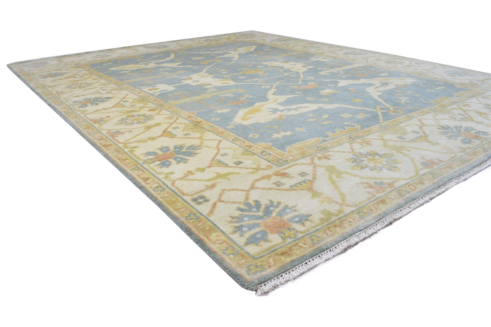 Wool Blue Rug 8' X 10' Persian Hand Knotted Oushak Oriental Large Carpet 7864182276245