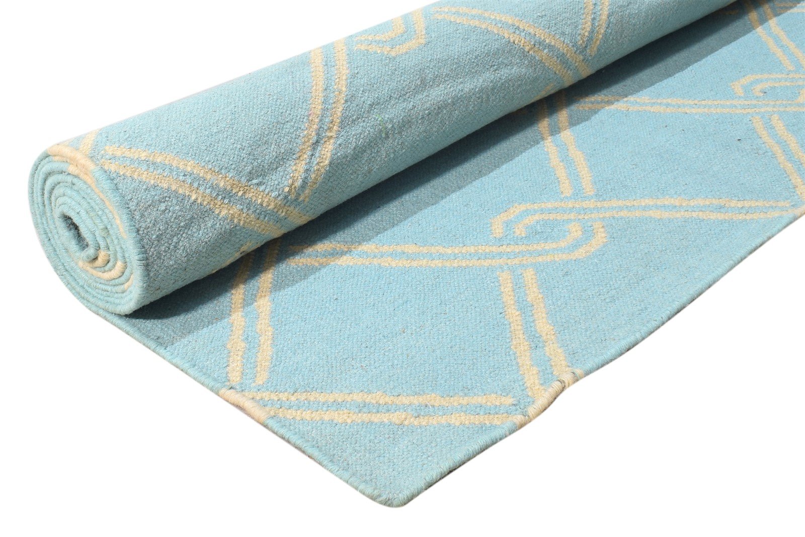 Wool Blue Rug 8' X 11' Modern Dhurrie Moroccan Trellis Large Carpet 7865189302421