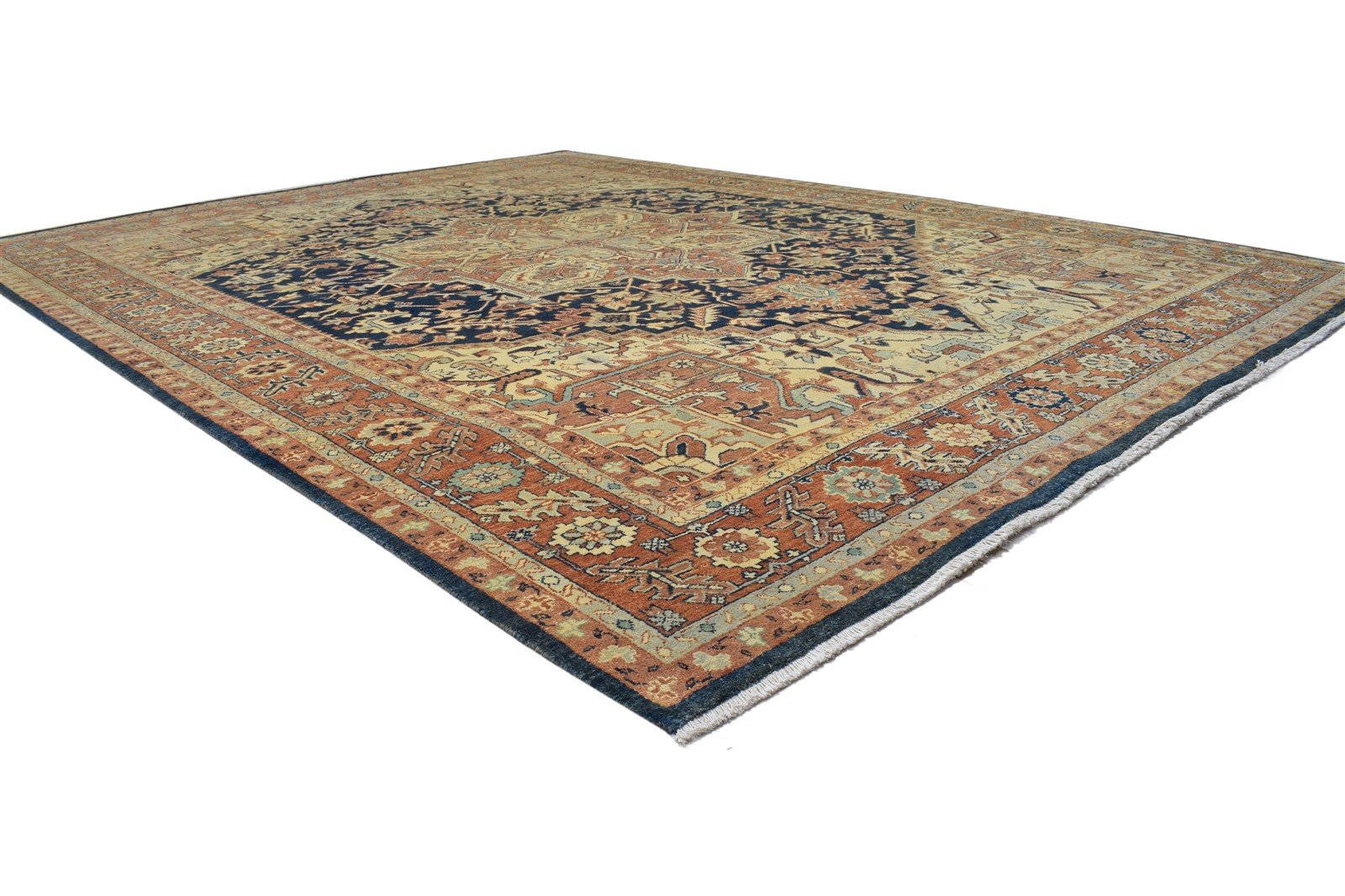 Wool Blue Rug 9' X 11' Persian Hand Knotted Heriz-Indian Oriental Large Carpet 7864218288277