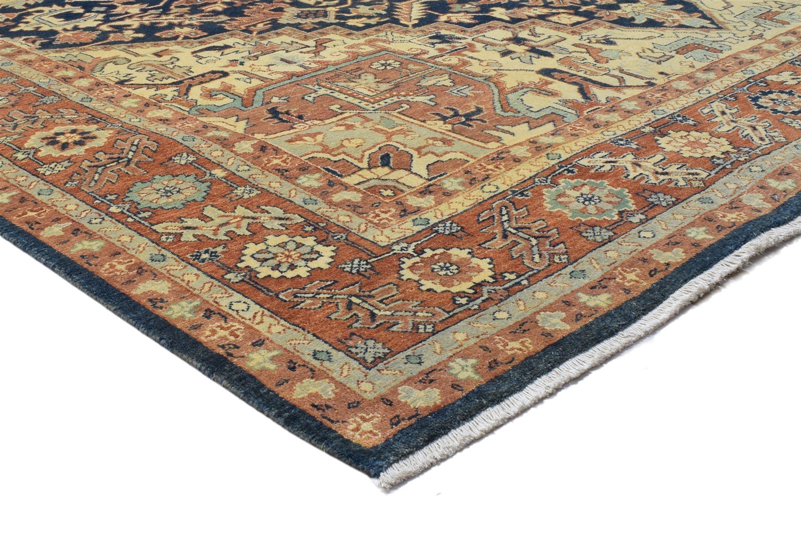 Wool Blue Rug 9' X 11' Persian Hand Knotted Heriz-Indian Oriental Large Carpet 7864218288277