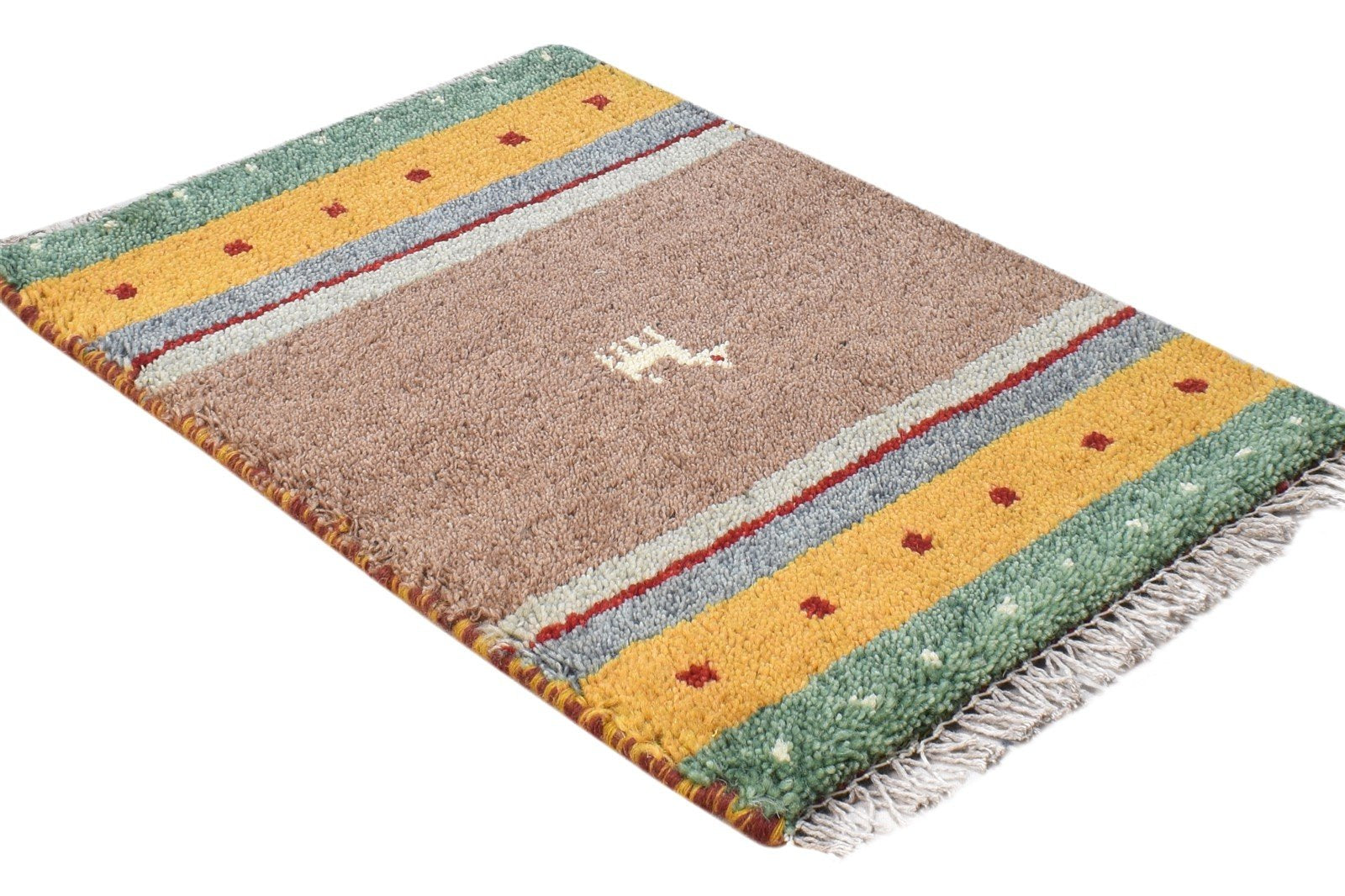 Wool Brown Rug 1' X 2' Southwestern Hand Knotted Gabbeh Striped Small Carpet 7865083166869