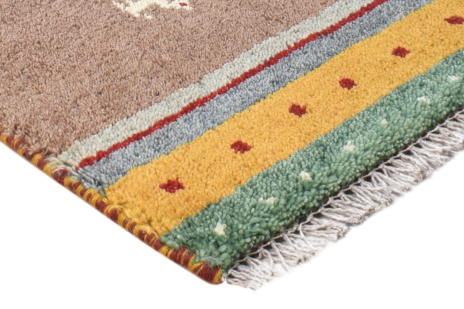 Wool Brown Rug 1' X 2' Southwestern Hand Knotted Gabbeh Striped Small Carpet 7865083166869