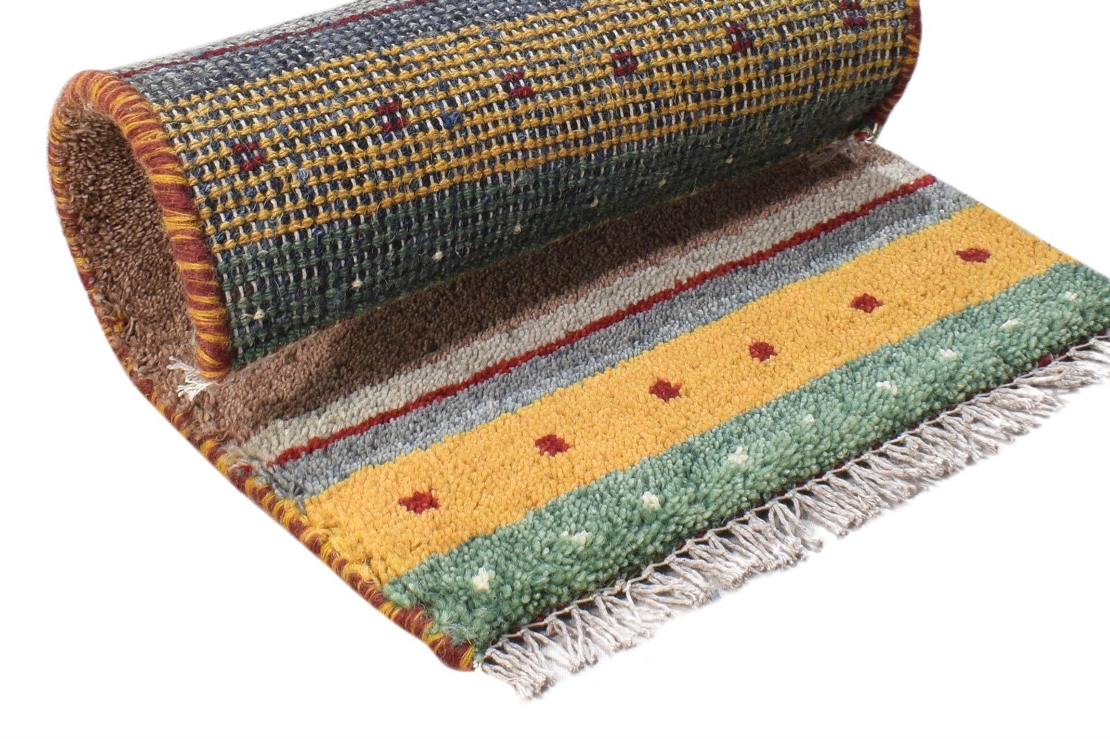 Wool Brown Rug 1' X 2' Southwestern Hand Knotted Gabbeh Striped Small Carpet 7865083166869