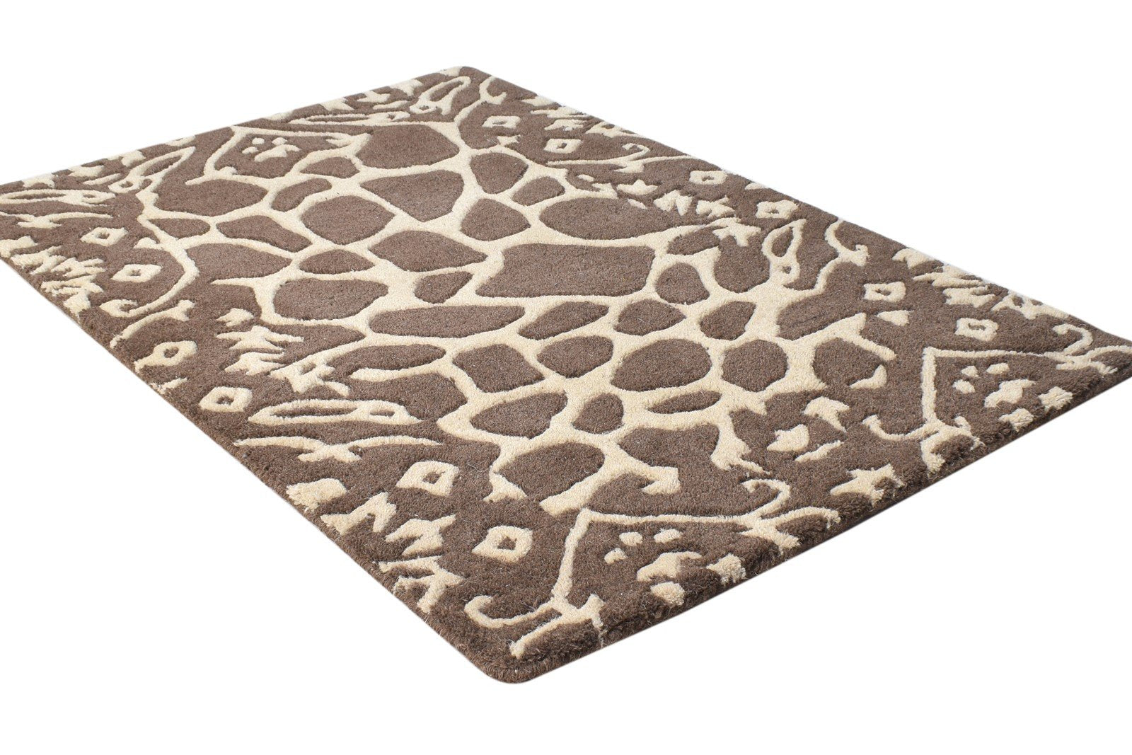 Wool Brown Rug 2' X 3' Modern Hand Tufted French Abstract Small Carpet 7864994201749