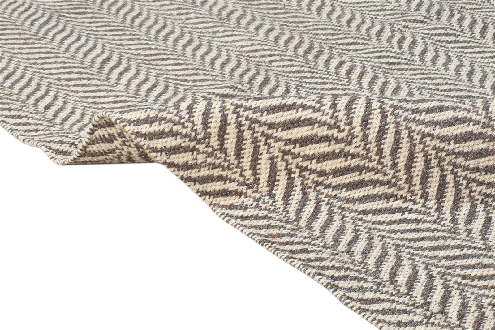 Wool Brown Rug 2' X 4' Modern Dhurrie Scandinavian Floral Small Carpet 7865186713749