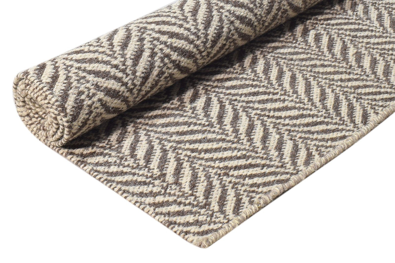 Wool Brown Rug 2' X 4' Modern Dhurrie Scandinavian Floral Small Carpet 7865186713749