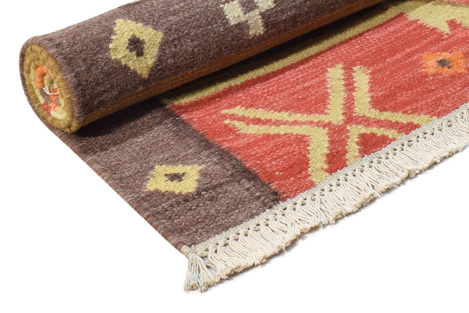 Avis Wool Brown Rug 3' X 5' Persian Dhurrie Southwestern Oriental 7864984371349