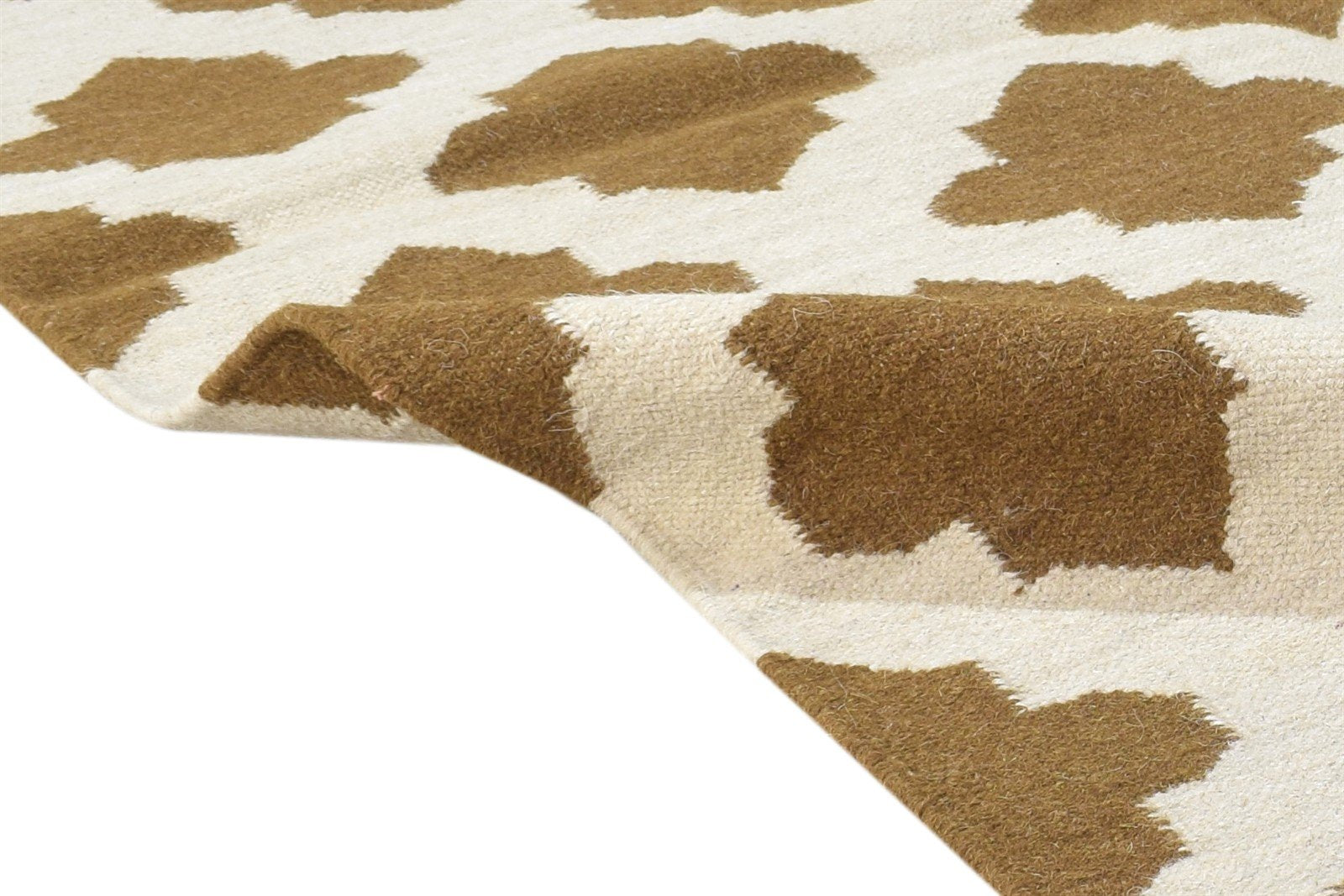 Wool Brown Rug 4' X 6' Modern Dhurrie Moroccan Trellis Room Size Carpet 7864389271701