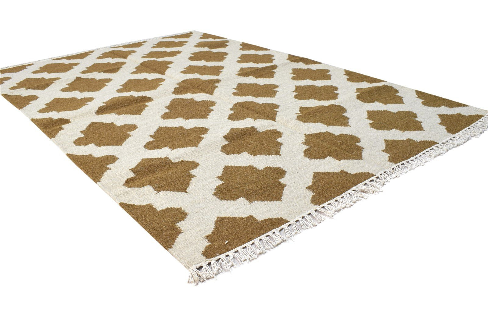 Wool Brown Rug 4' X 6' Modern Dhurrie Moroccan Trellis Room Size Carpet 7864389271701