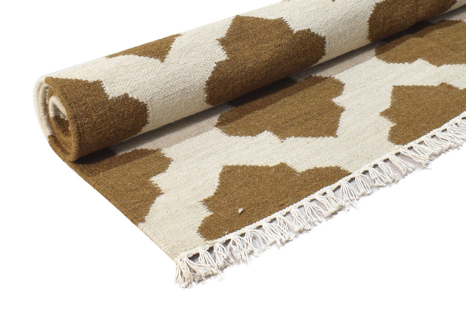 Wool Brown Rug 4' X 6' Modern Dhurrie Moroccan Trellis Room Size Carpet 7864389271701