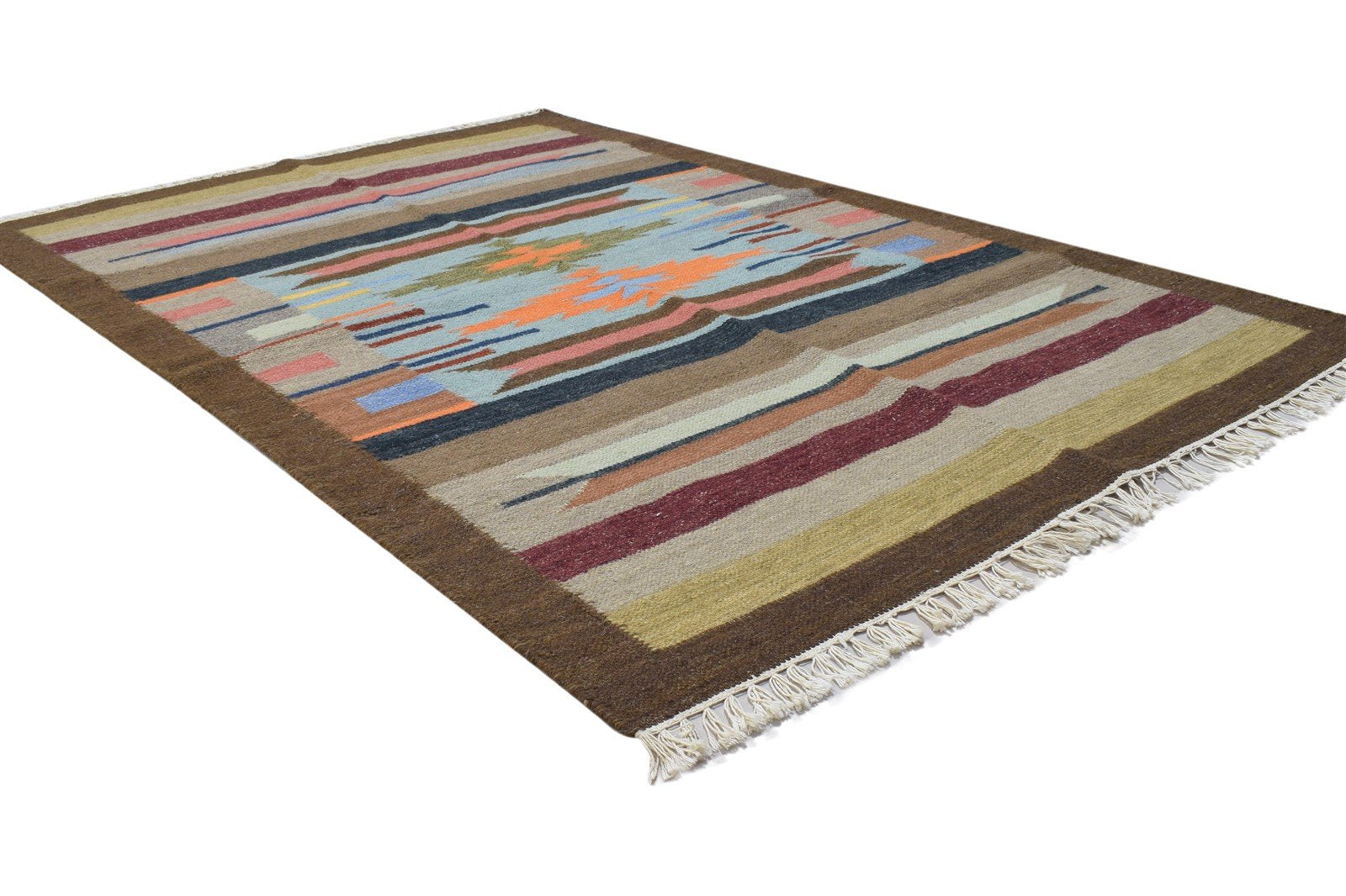 Wool Brown Rug 4' X 6' Persien Dhurrie Oriental Tribal Room Size Carpet 7864348868757