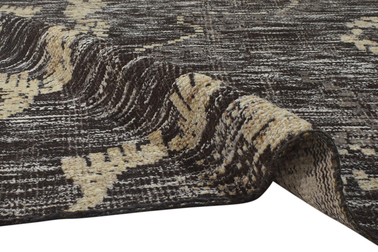 Wool Brown Rug 4X6 Modern Hand Knotted Scandinavian Abstract Room Size Carpet 7864872829077