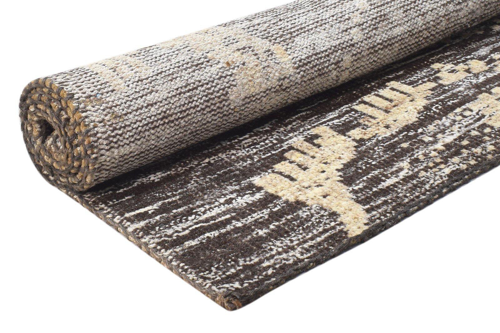Wool Brown Rug 4X6 Modern Hand Knotted Scandinavian Abstract Room Size Carpet 7864872829077