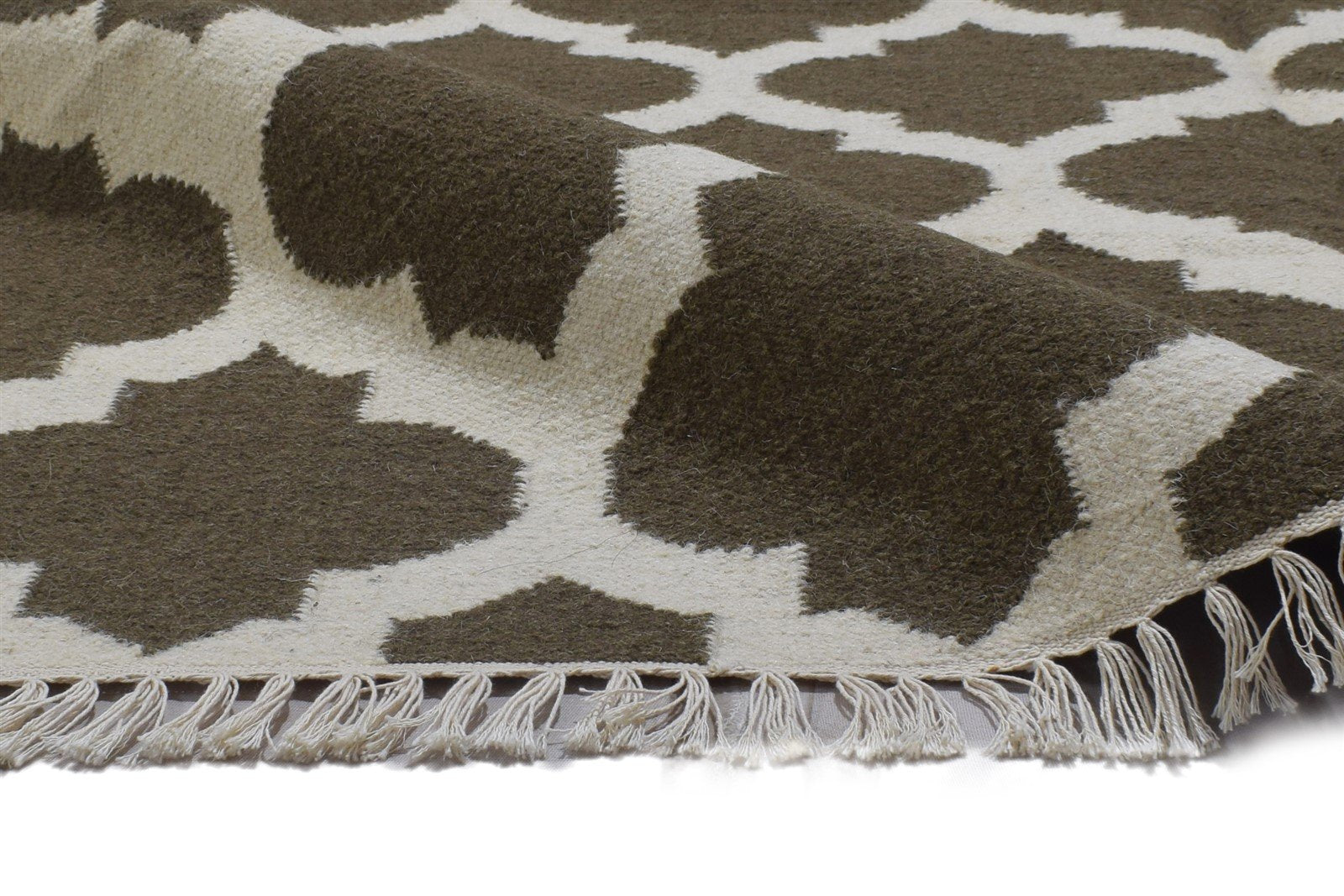 Tilda Wool Brown Rug 5' X 7' Modern Dhurrie Moroccan Trellis 7864355946645