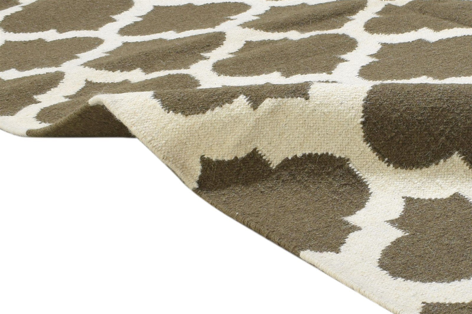 Tilda Wool Brown Rug 5' X 7' Modern Dhurrie Moroccan Trellis 7864355946645