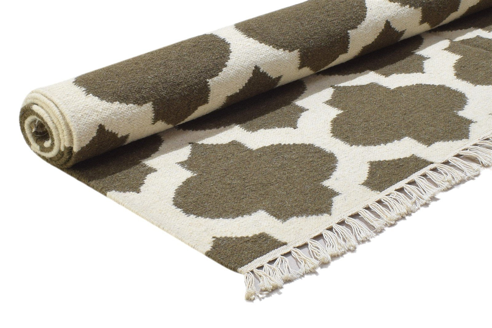 Tilda Wool Brown Rug 5' X 7' Modern Dhurrie Moroccan Trellis 7864355946645