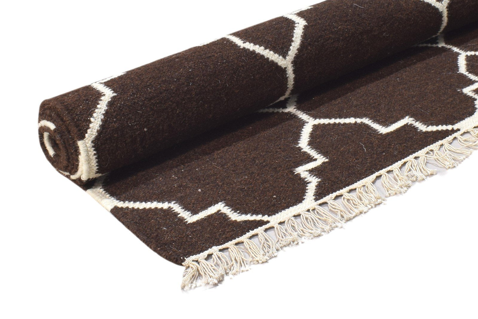 Siana Wool Brown Rug 5' X 7' Modern Dhurrie Moroccan Trellis 7864385306773