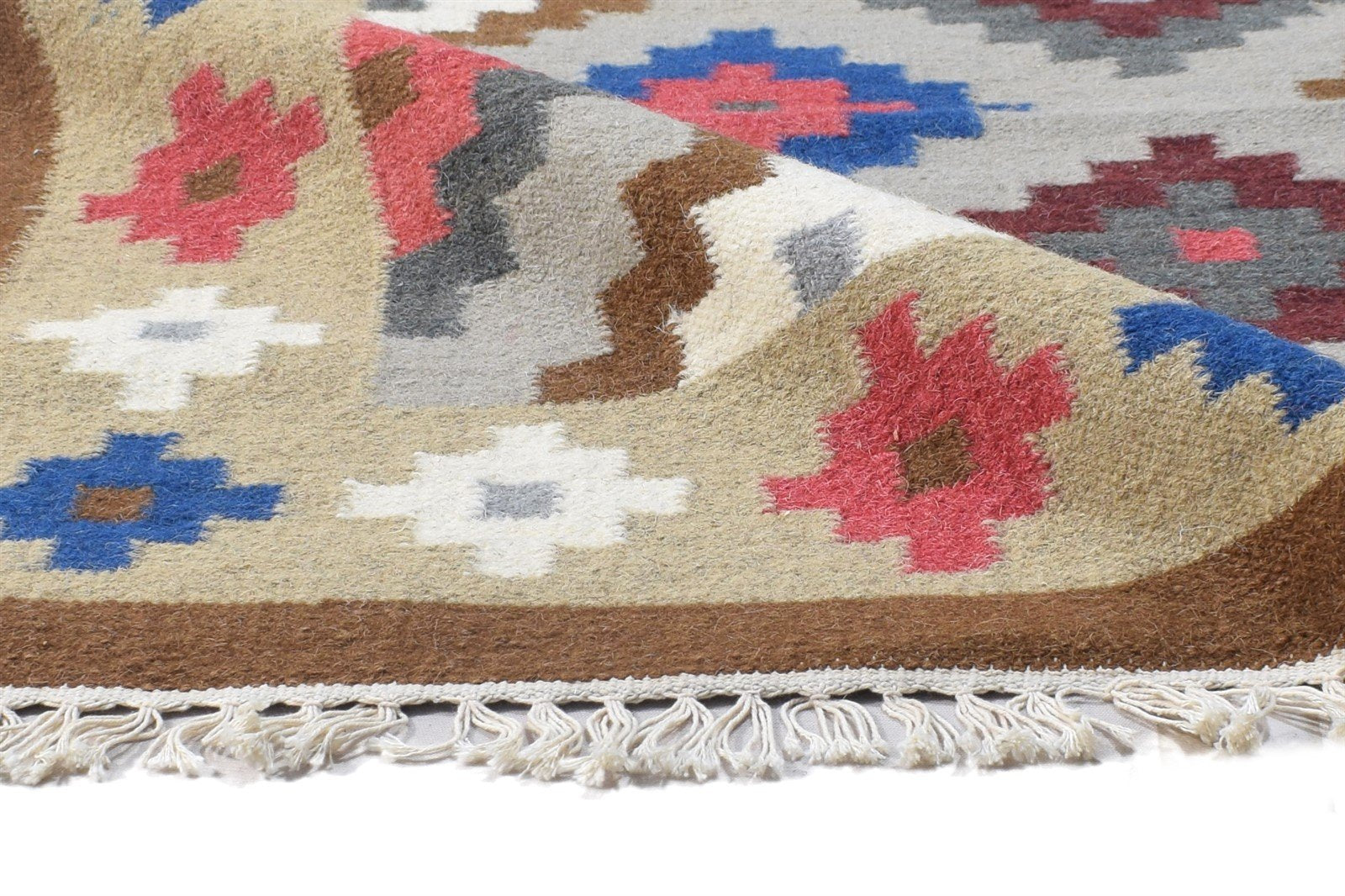 Wool Brown Rug 5' X 7' Persian Dhurrie Southwestern Tribal Room Size Carpet 7864377442453