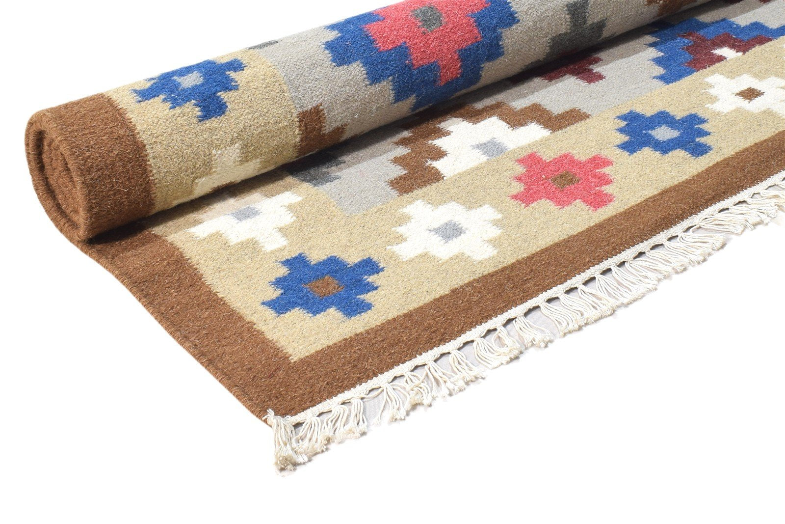 Wool Brown Rug 5' X 7' Persian Dhurrie Southwestern Tribal Room Size Carpet 7864377442453