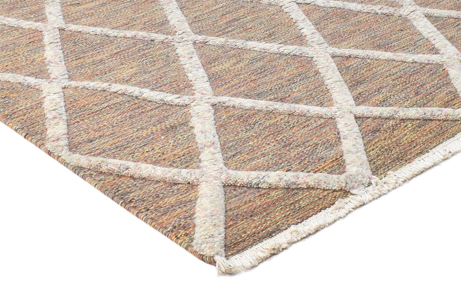Wool Brown Rug 5' X 8' Modern Dhurrie Moroccan Diamond Room Size Carpet 7864463098005