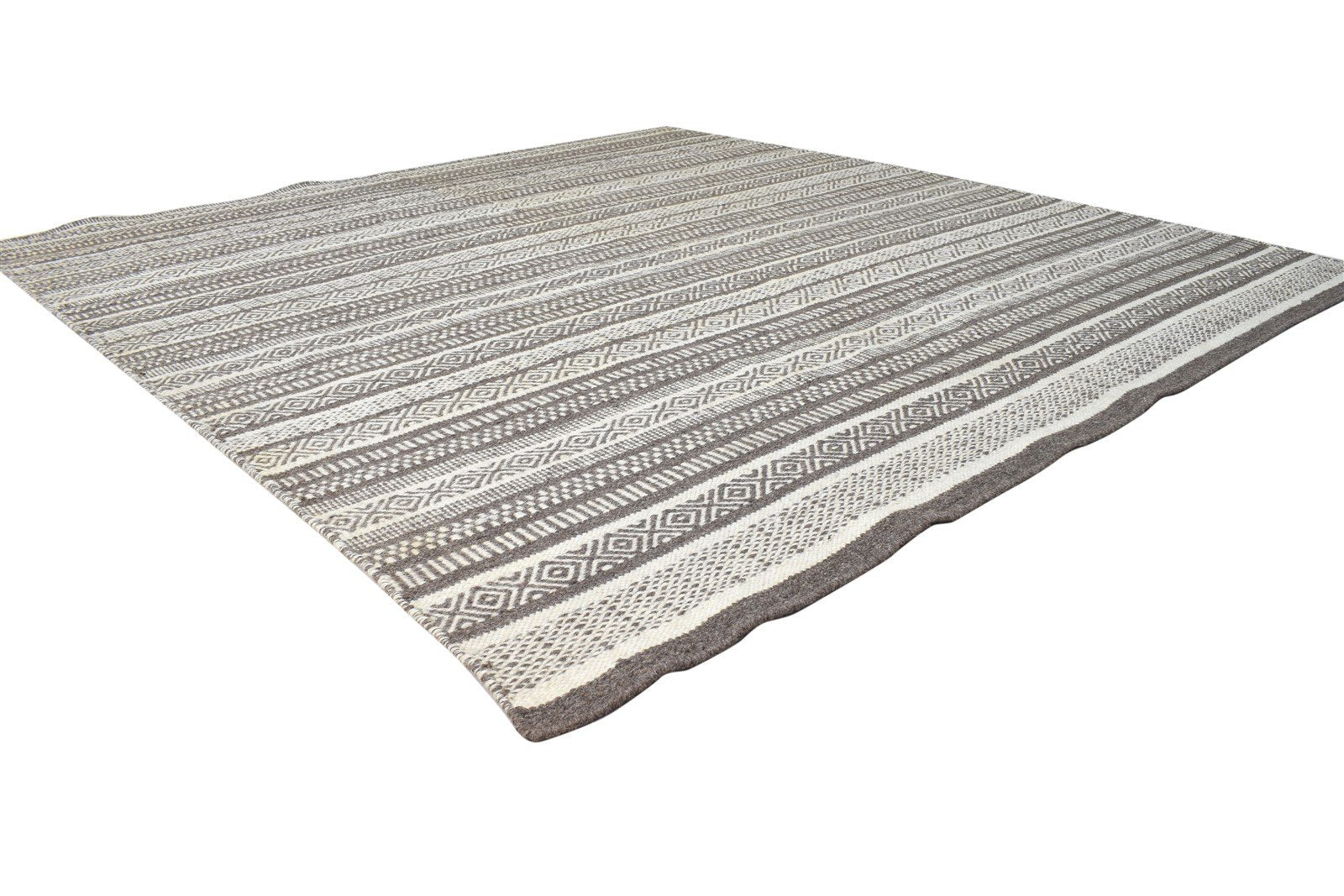 Wool Brown Rug 7' X 7' Modern Dhurrie Scandinavian Tribal Large Carpet 7864935776405