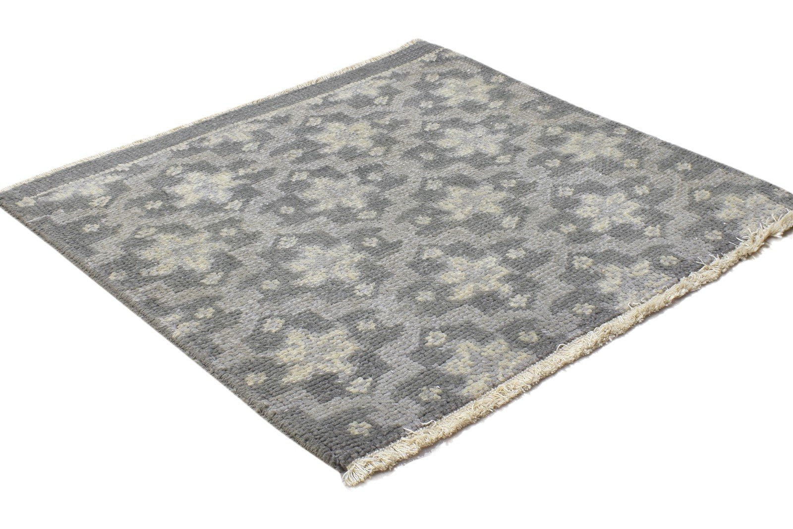 Wool Charcoal Rug 2' X 2' Modern Hand Knotted Moroccan Oriental Small Carpet 7864849596565