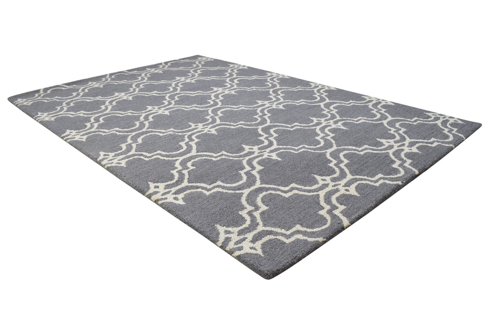 Wool Charcoal Rug 4' X 6' Modern Hand Tufted Moroccan Trellis Room Size Carpet 7864302141589