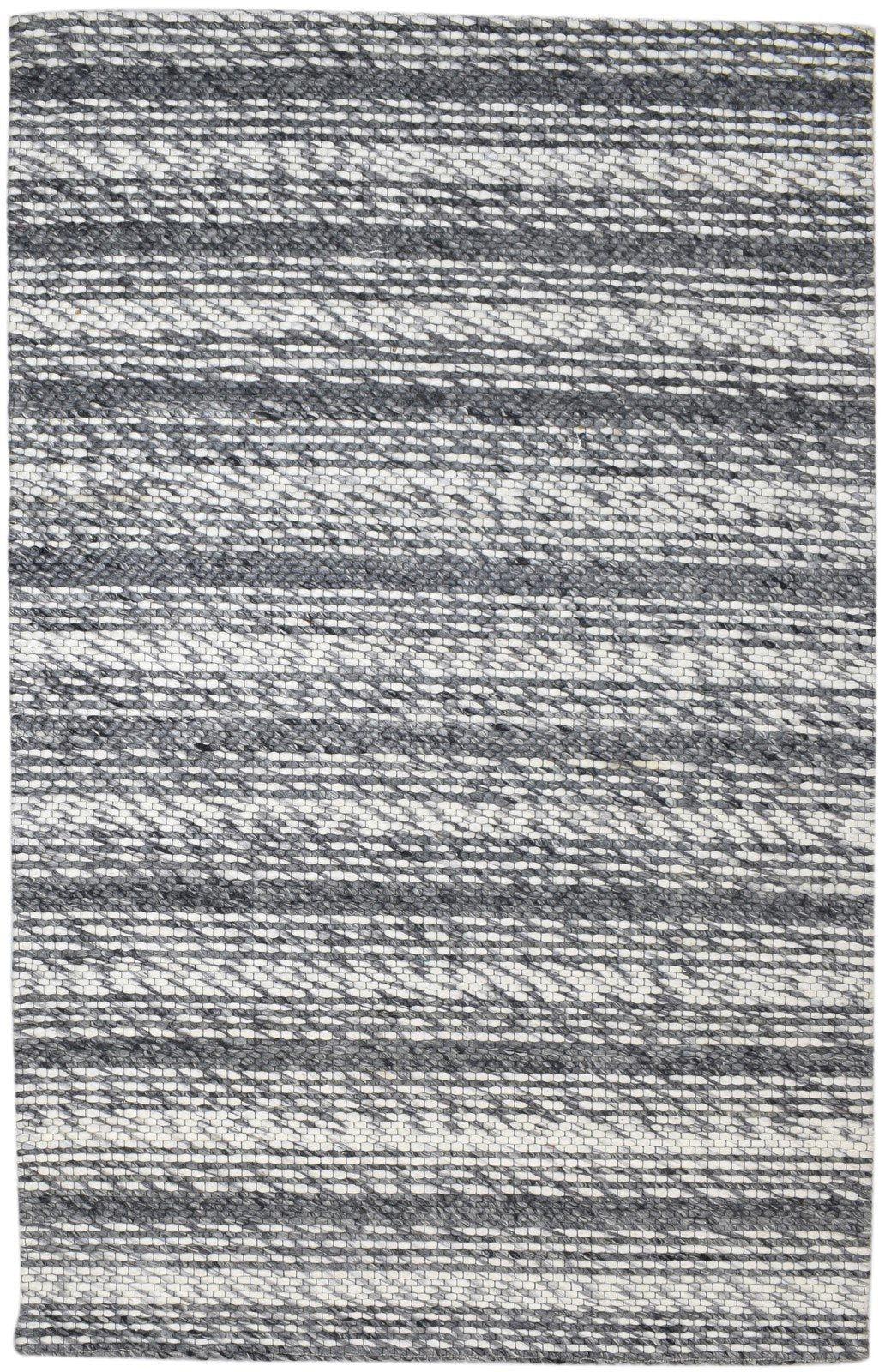Wool Charcoal Rug 5X8 Modern Hand Woven Scandinavian Striped Room Size Carpet 7860680229013