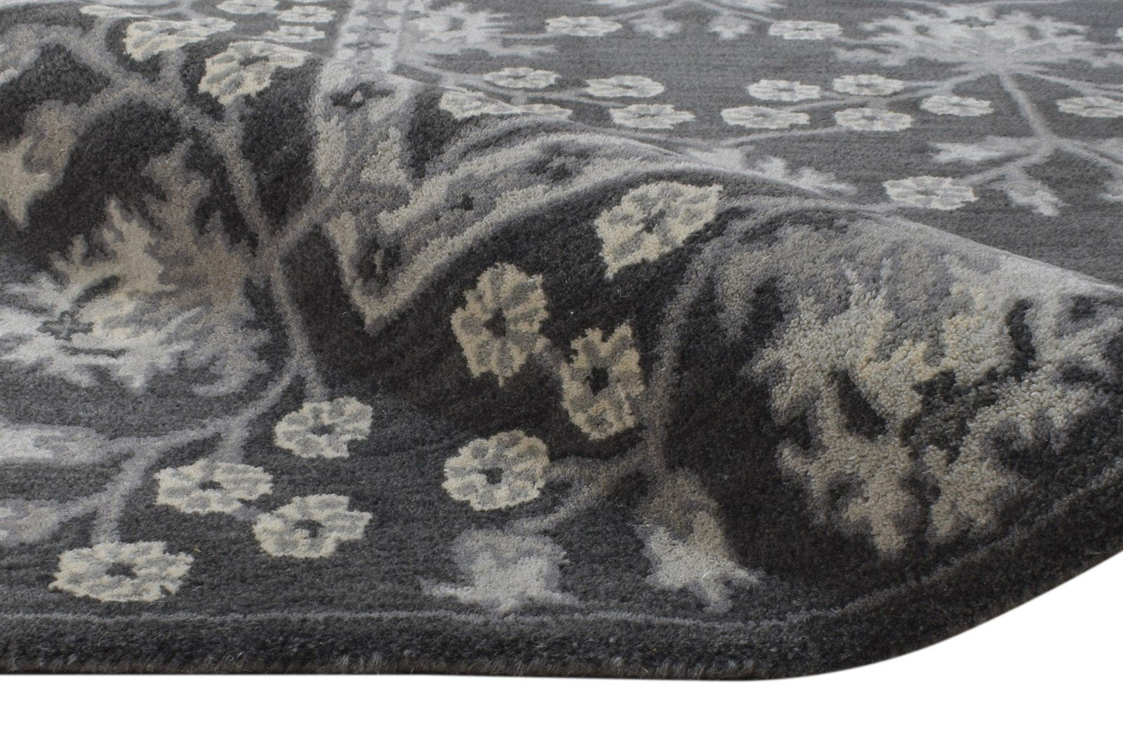 Wool Charcoal Rug 5X8 Persian Hand Tufted Sarouk-Indian Floral Room Size Carpet 7865188548757