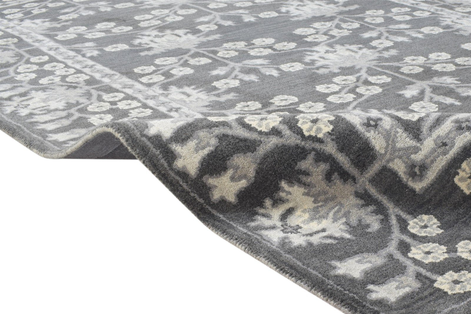 Wool Charcoal Rug 5X8 Persian Hand Tufted Sarouk-Indian Floral Room Size Carpet 7865188548757