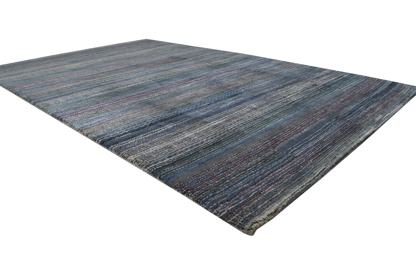 Vanni Wool Charcoal Rug 6' X 10' Modern Hand Knotted Bohemian Striped 7864174313621