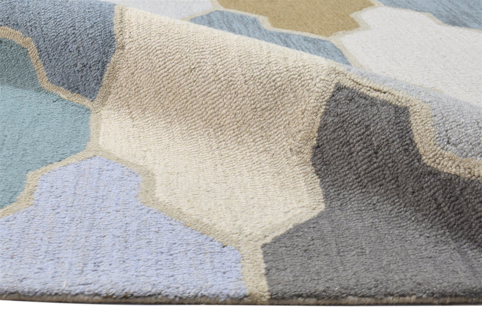 Wool Colorful Rug 5X8 Modern Hand Tufted Scandinavian Trellis Room Size Carpet 7864096096405