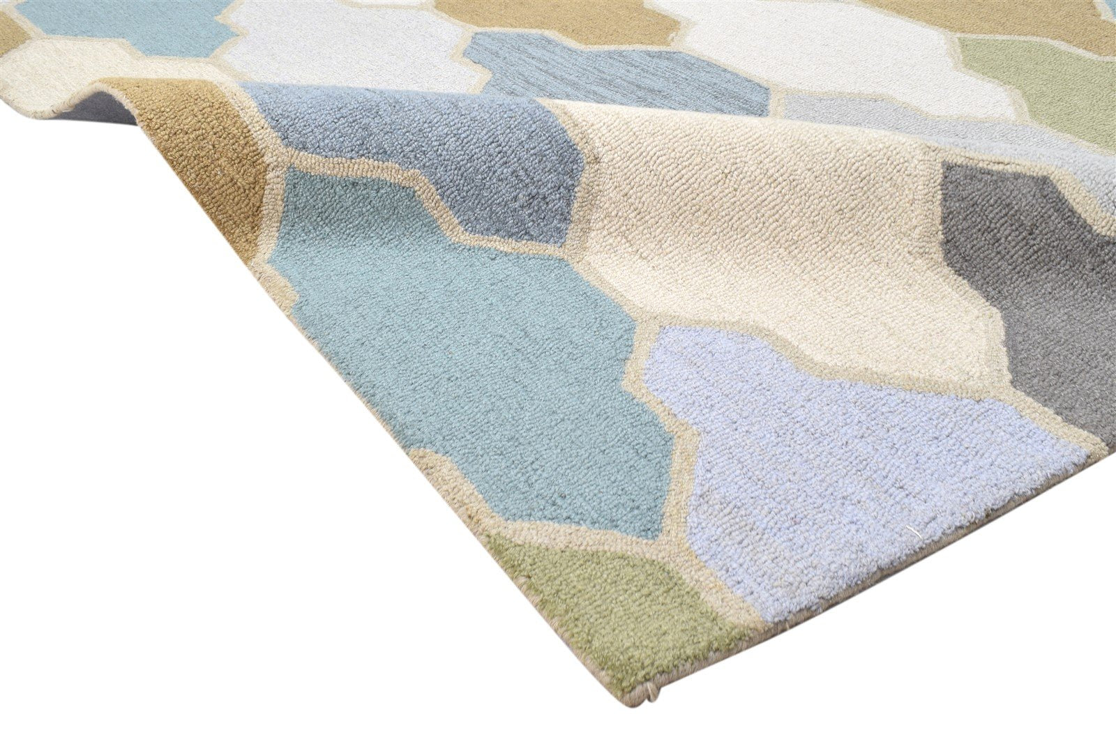 Wool Colorful Rug 5X8 Modern Hand Tufted Scandinavian Trellis Room Size Carpet 7864096096405