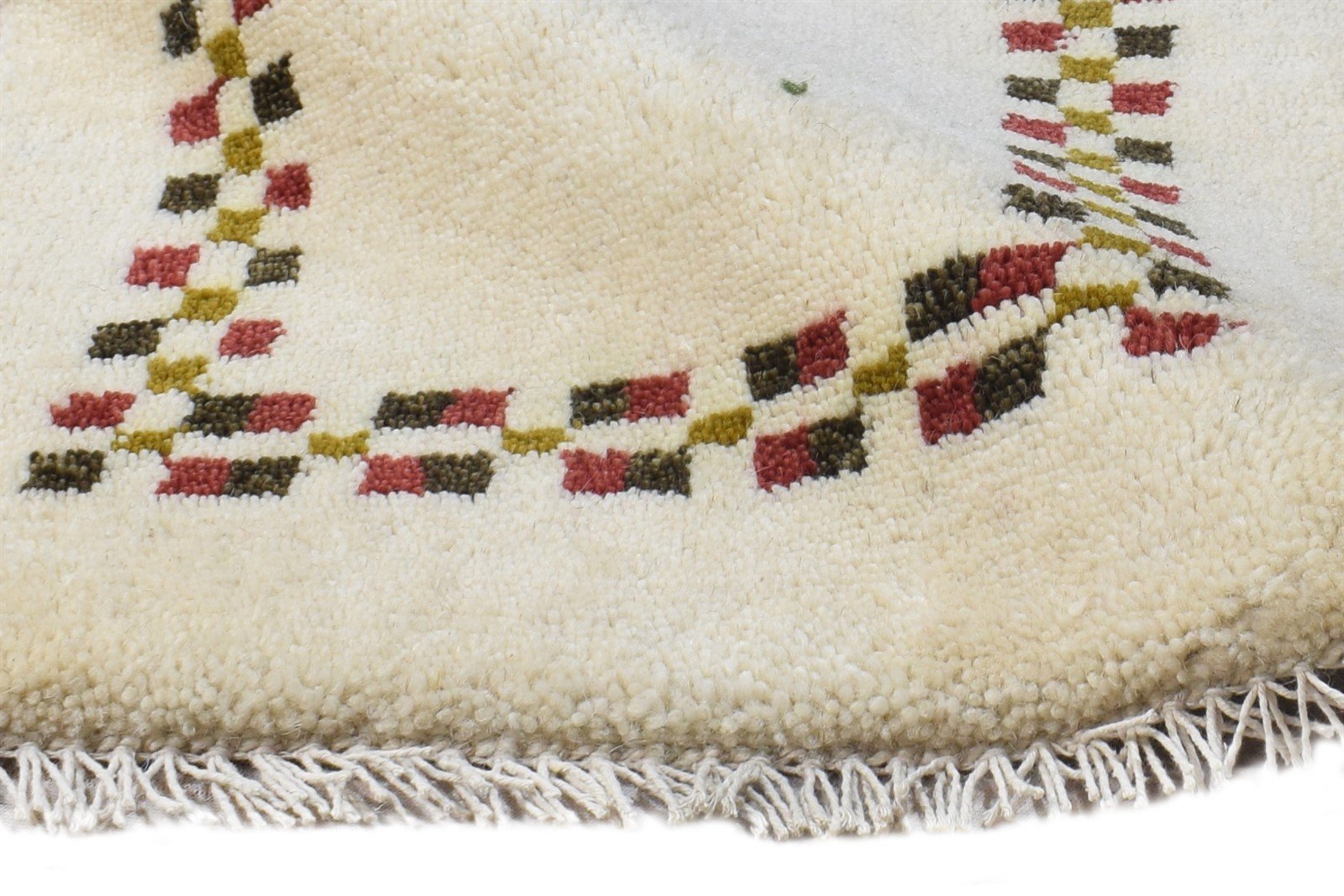 Wool Cream Rug 1' X 2' Modern Hand Knotted Scandinavian Bordered Small Carpet 7865084772501