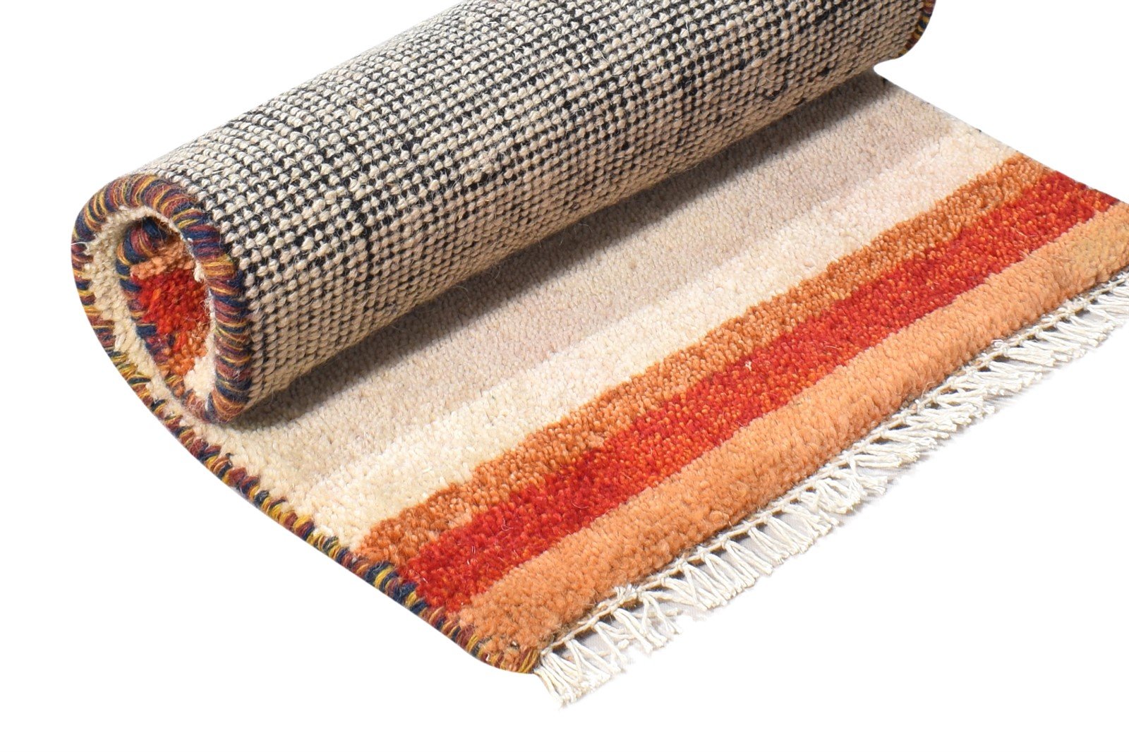 Gretel Wool Cream Rug 1' X 2' Southwestern Hand Knotted Gabbeh Striped 7865058820245