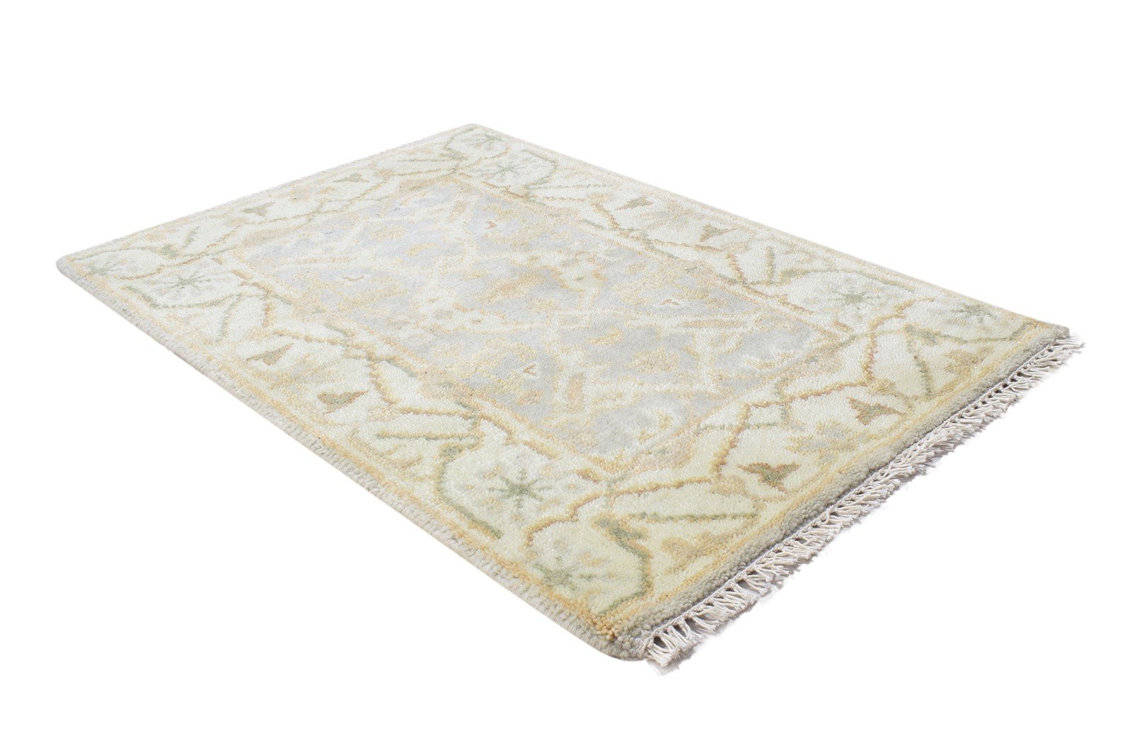 Wool Cream Rug 2' X 3' Persian Hand Knotted Oushak Oriental Small Carpet 7864191746197