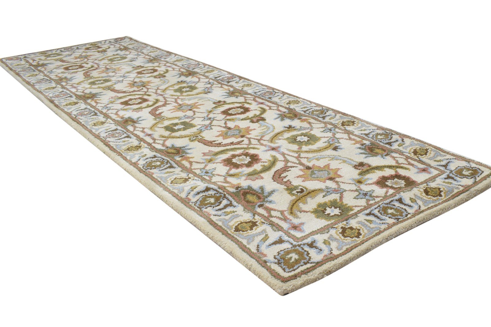 Wool Cream Rug 2' X 8' Persian Hand Tufted Kashan Oriental Small Runner 7864854380693