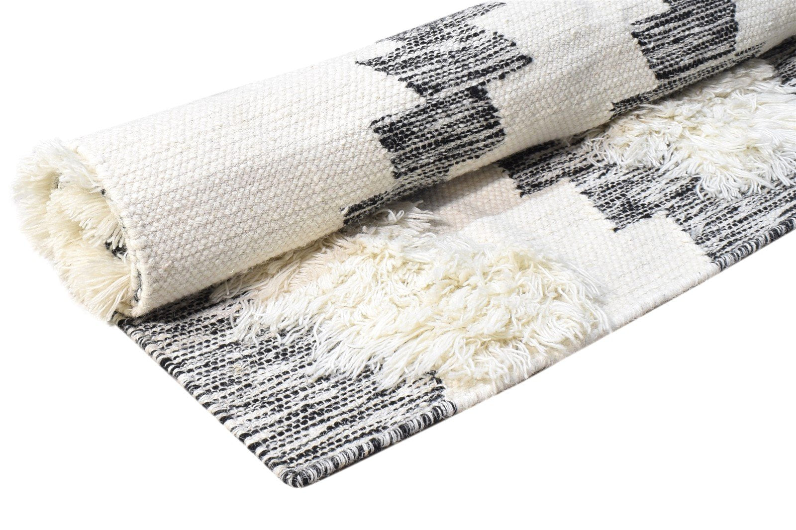 Wool Cream Rug 4' X 5' Modern Hand Woven Scandinavian Diamond Room Size Carpet 7865139495061