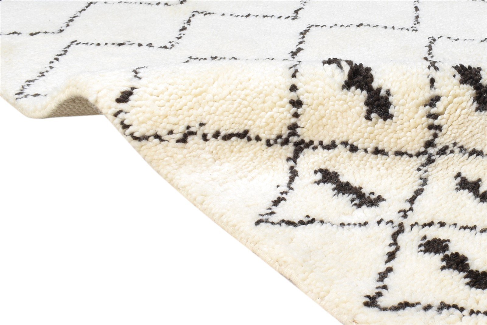 Wool Cream Rug 4' X 6' Modern Hand Knotted Moroccan Diamond Room Size Carpet 7865116459157