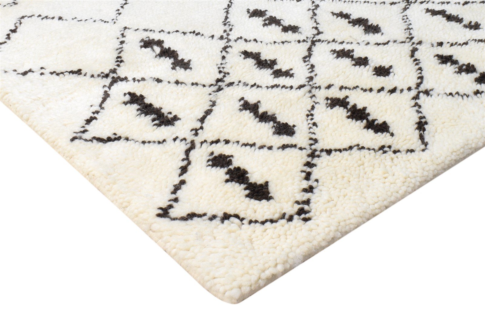 Wool Cream Rug 4' X 6' Modern Hand Knotted Moroccan Diamond Room Size Carpet 7865116459157