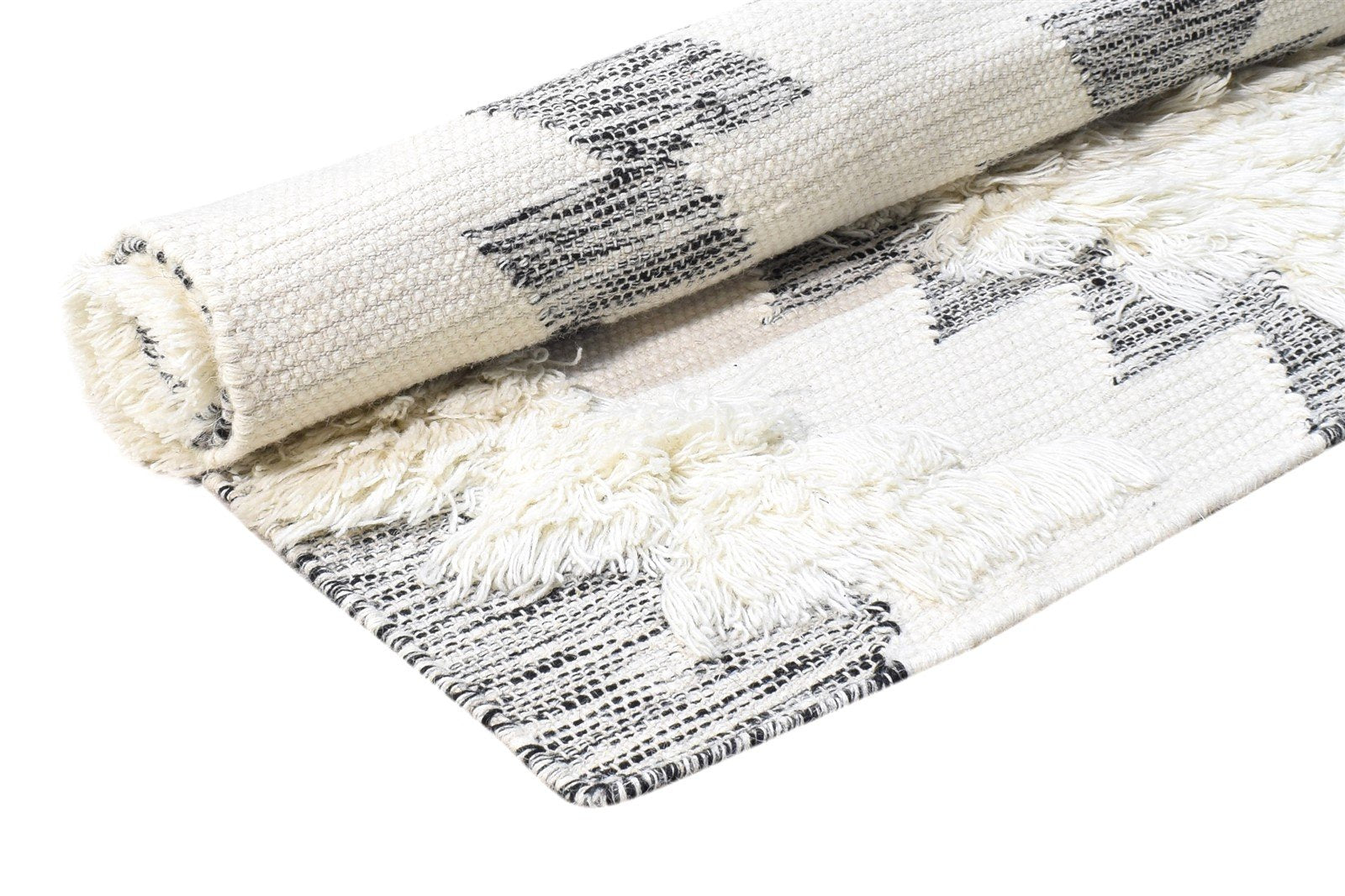 Wool Cream Rug 4' X 6' Modern Hand Woven Scandinavian Diamond Room Size Carpet 7865139658901