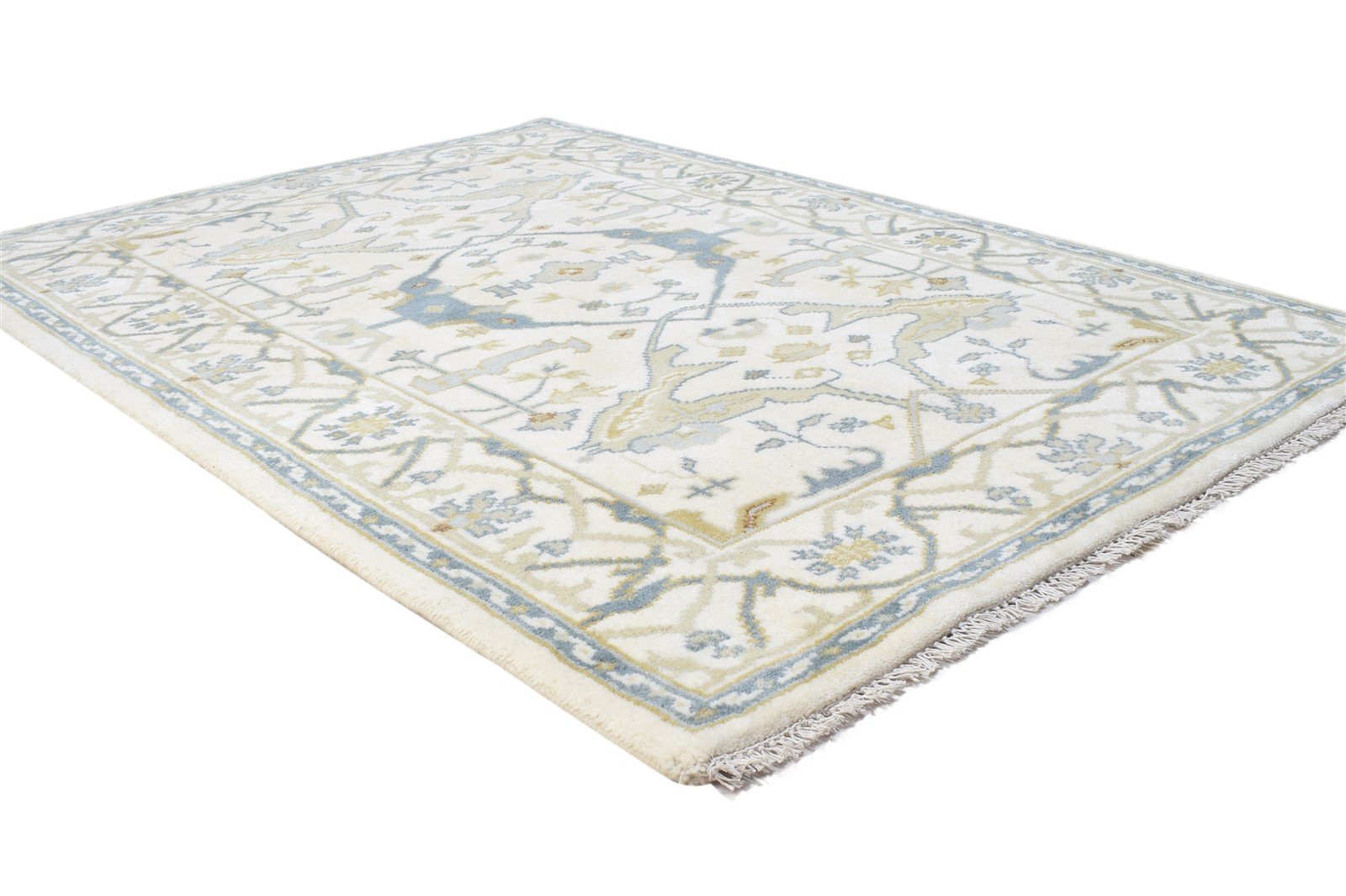 Wool Cream Rug 4' X 6' Persien Hand Knotted Oushak Oriental Room Size Carpet 7864328454293