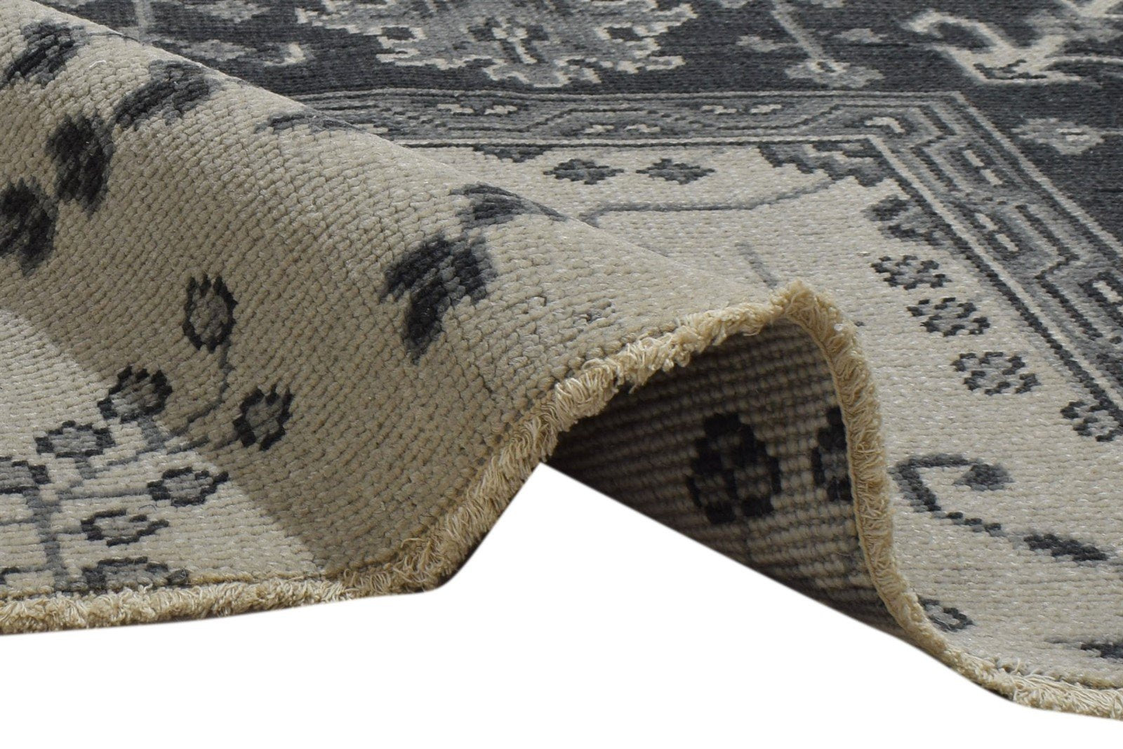 Wool Cream Rug 4X3 Persian Hand Knotted Sarouk-Indian Oriental Room Size Carpet 7864087019669