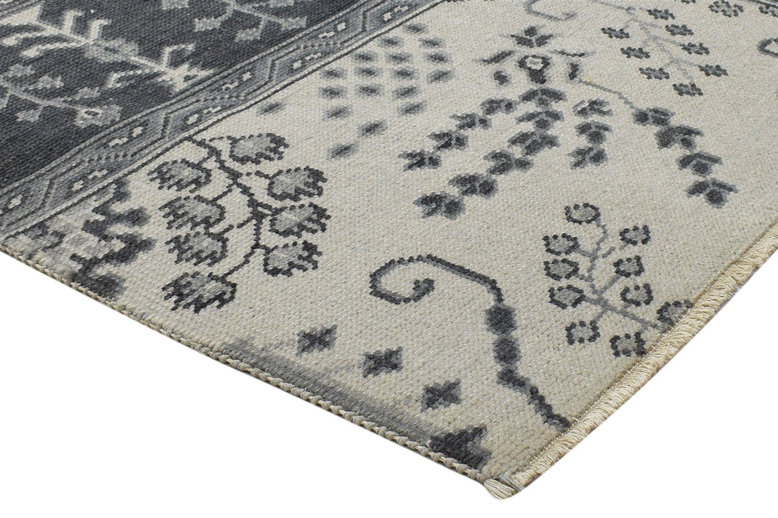 Wool Cream Rug 4X3 Persian Hand Knotted Sarouk-Indian Oriental Room Size Carpet 7864087019669