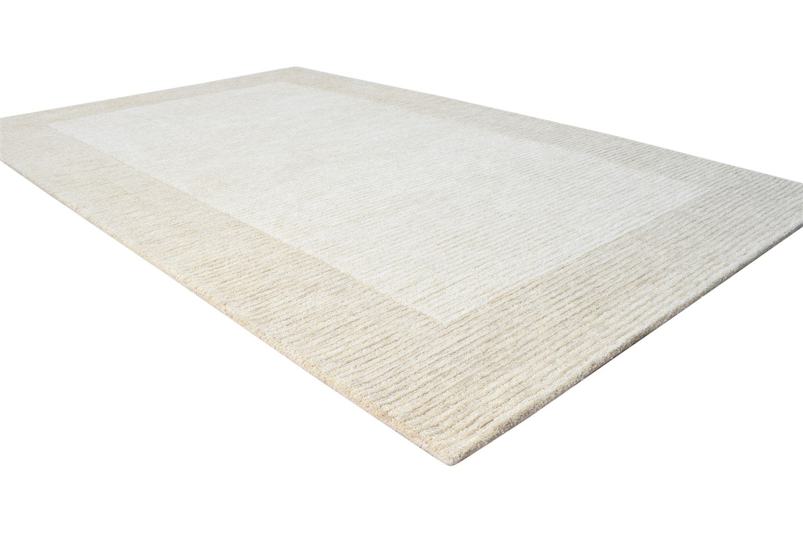 Wool Cream Rug 5' X 8' Modern Hand Tufted Scandinavian Bordered Room Size Carpet 7865187500181
