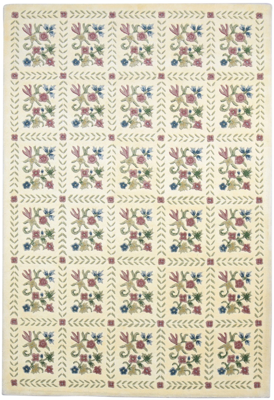 Wool Cream Rug 6' X 9' Modern Hand Tufted French Floral Room Size Carpet 7864155209877