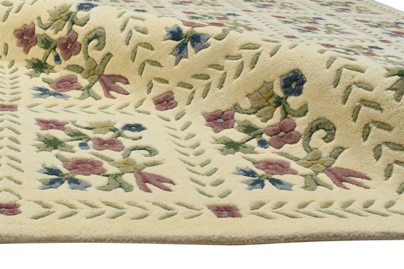 Wool Cream Rug 6' X 9' Modern Hand Tufted French Floral Room Size Carpet 7864155209877