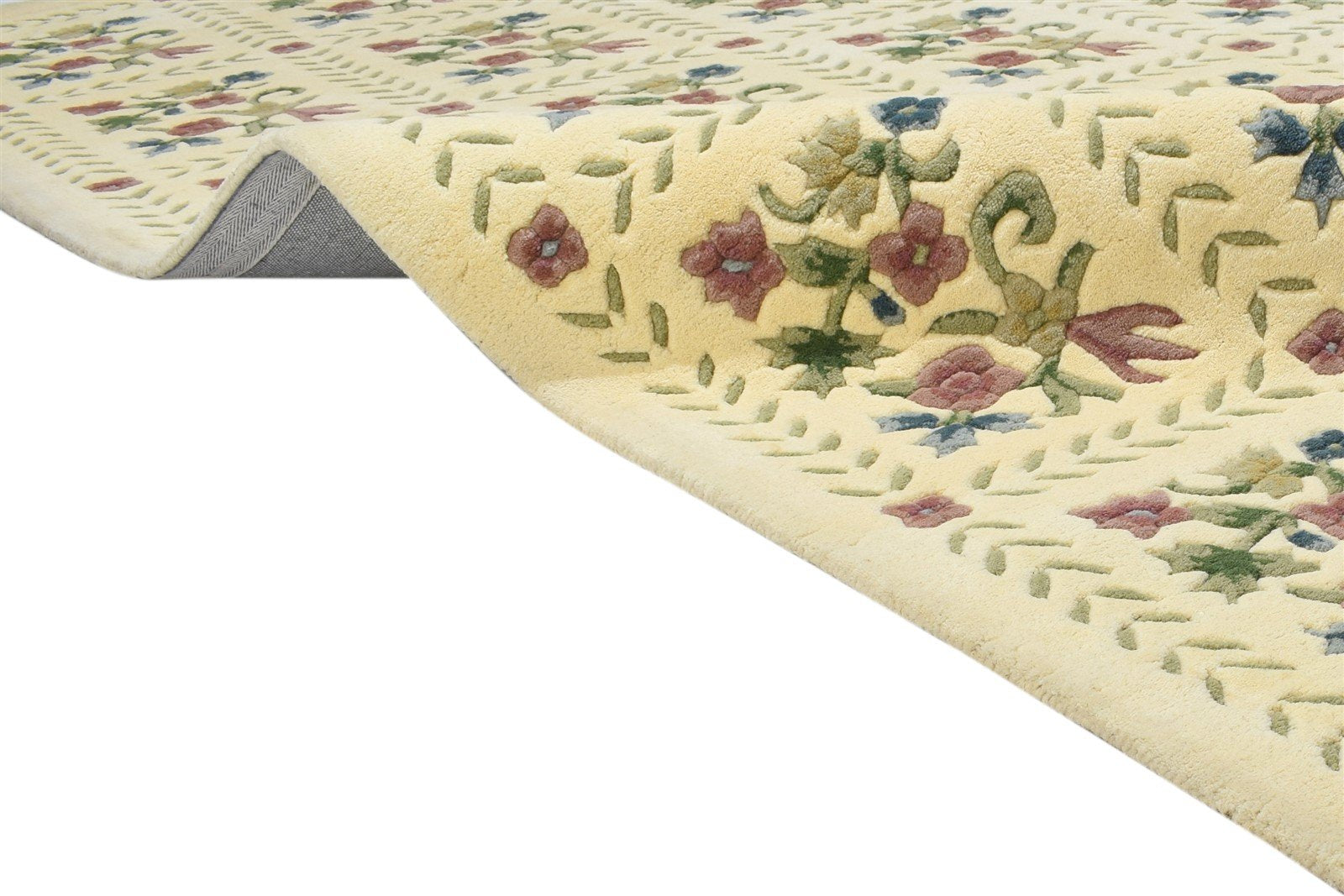 Wool Cream Rug 6' X 9' Modern Hand Tufted French Floral Room Size Carpet 7864155209877