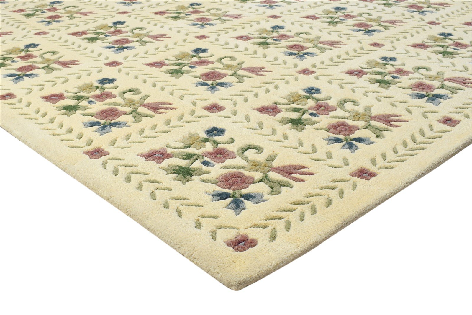Wool Cream Rug 6' X 9' Modern Hand Tufted French Floral Room Size Carpet 7864155209877